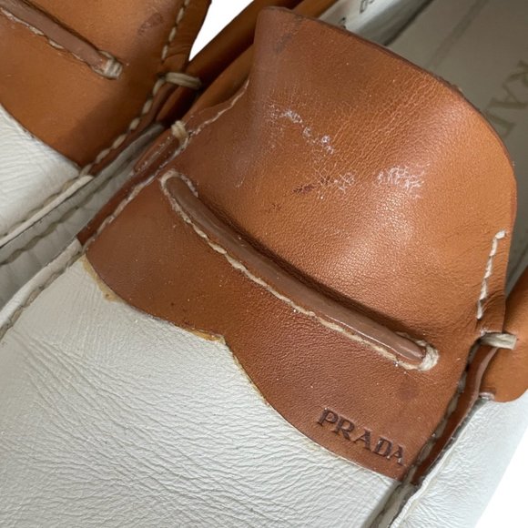 Prada Men\'s Cream & Cognac Leather Loafers Size 9 1/2 main image 7